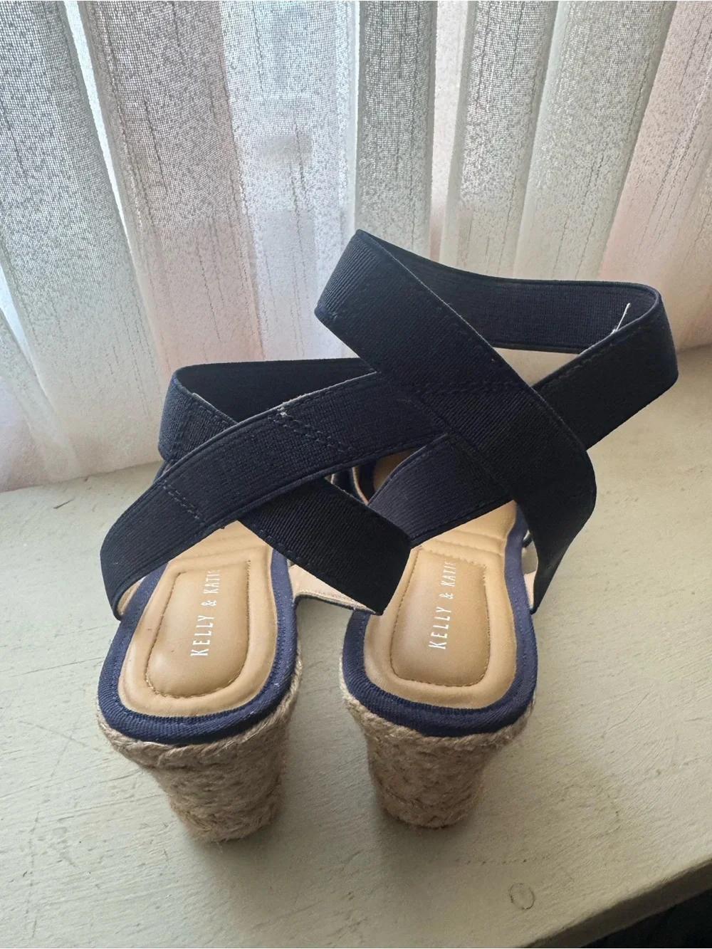 Kelly & Katie Navy Knit Ankle-Strap Wedge Espadrilles